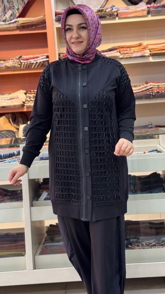 Paraşüt Ve File Detaylı Takım Siyah/35144