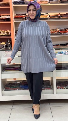Parmak Desen Triko Tunik Gri/3174 - Thumbnail