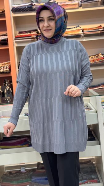 Parmak Desen Triko Tunik Gri/3174