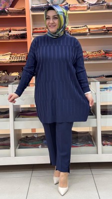 Parmak Desen Triko Tunik Lacivert/3174 - Thumbnail