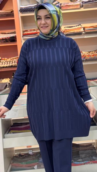 Parmak Desen Triko Tunik Lacivert/3174