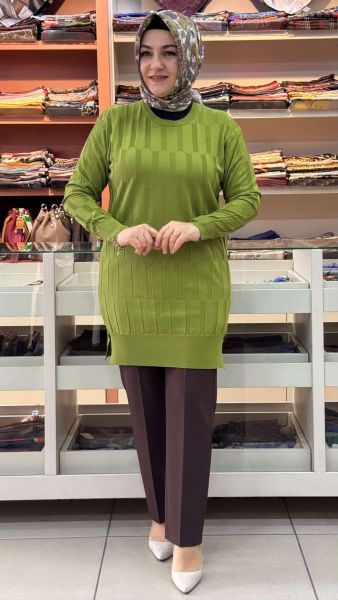 Parmak Desen Triko Tunik Yeşil/1874