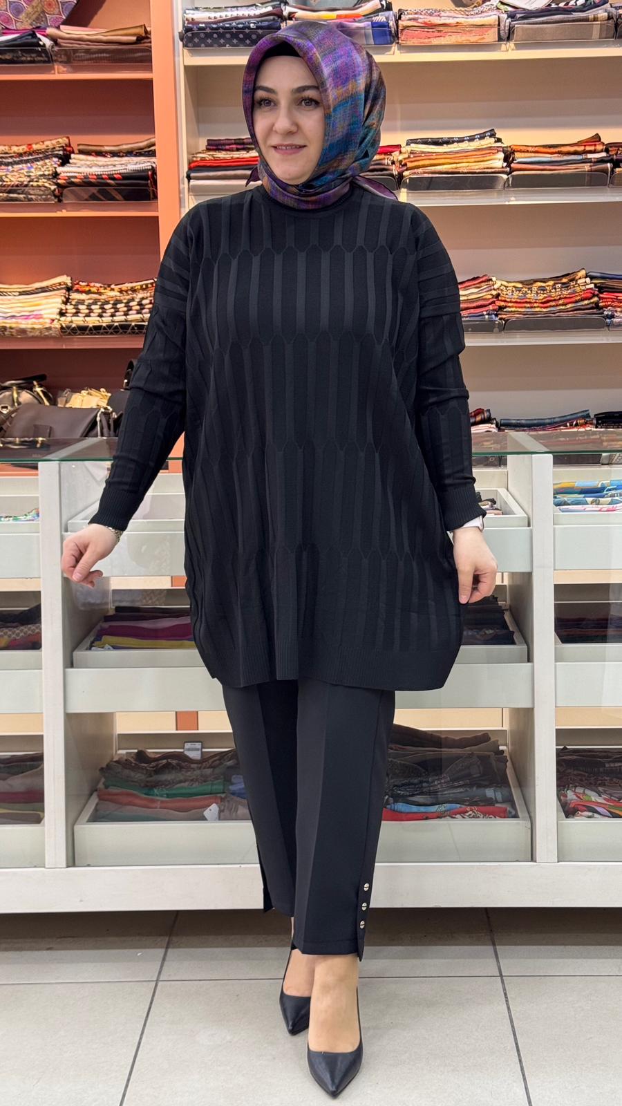 İnza Moda - Parmak Desen Triko Tunik Siyah/3174