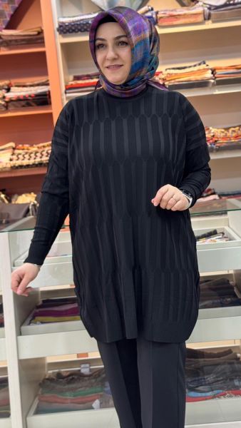 Parmak Desen Triko Tunik Siyah/3174