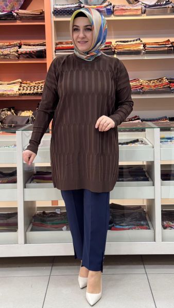 Parmak Desen Triko Tunik Acı Kahve/3174