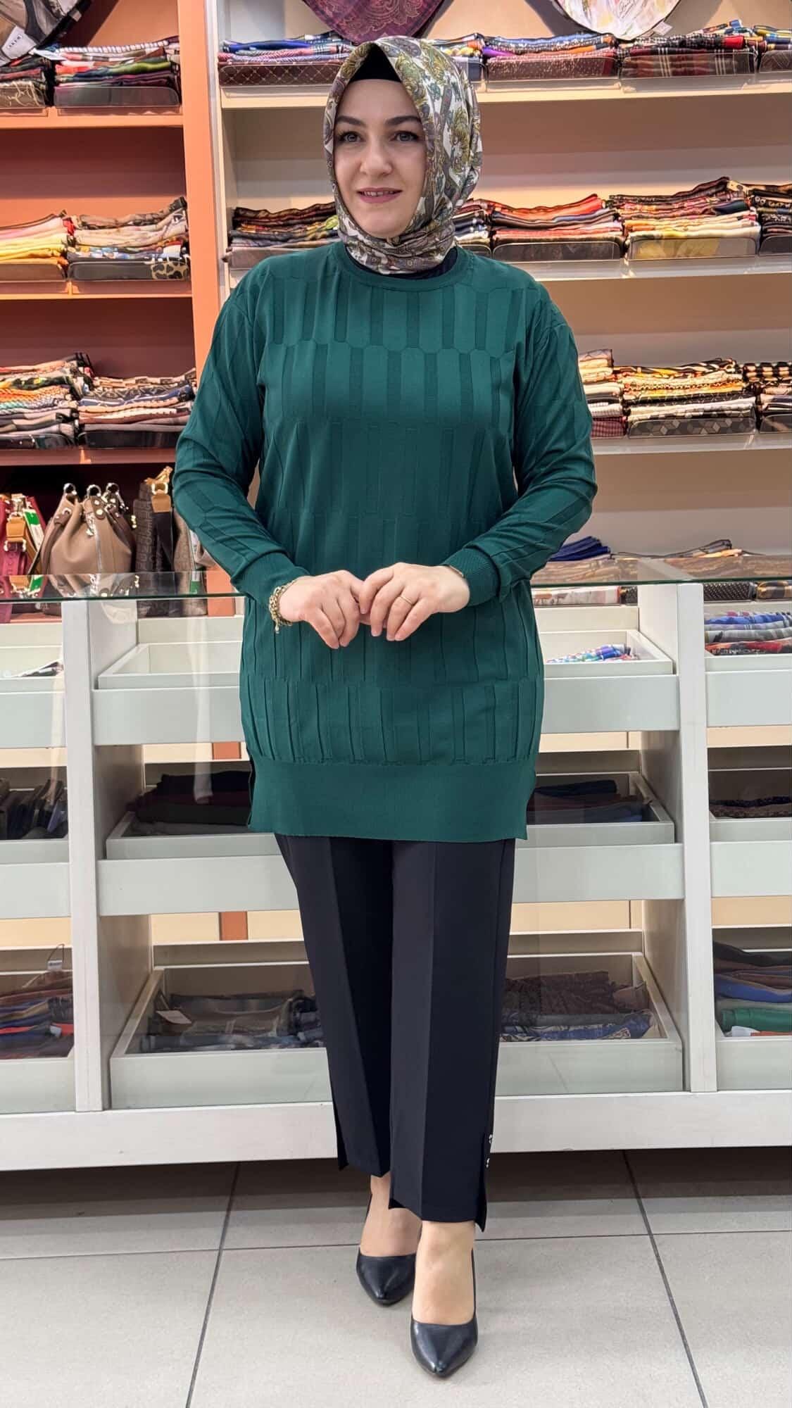 inza moda - Parmak Desen Triko Tunik Zümrüt/1874