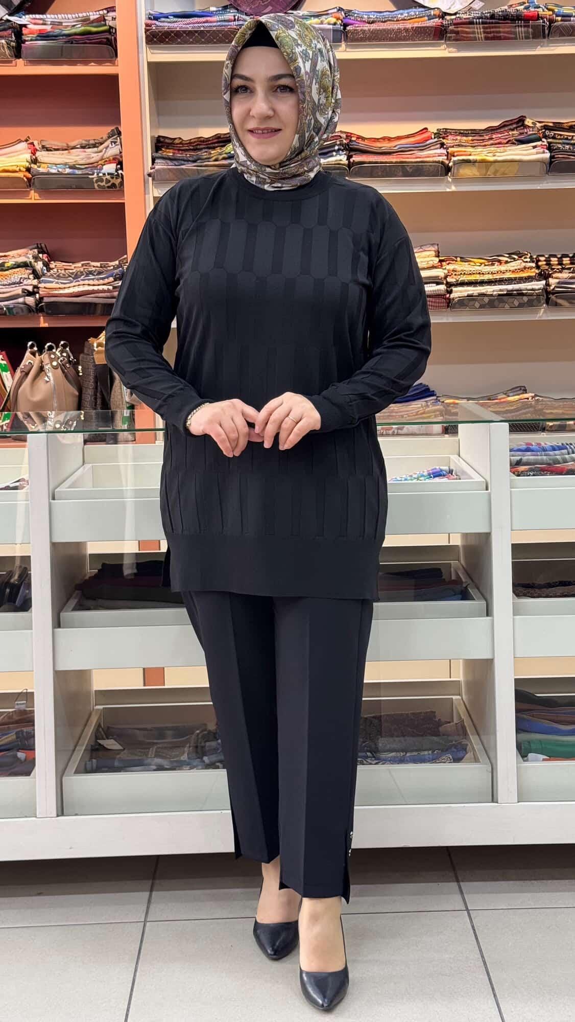 inza moda - Parmak Desen Triko Tunik Siyah/1874