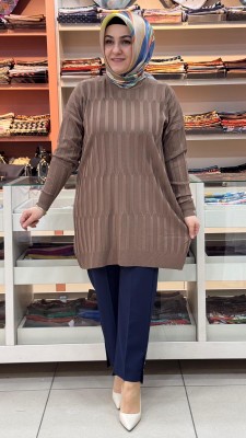 İnza Moda - Parmak Desen Triko Tunik Vizon/3174