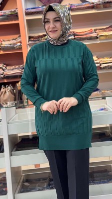 Parmak Desen Triko Tunik Zümrüt/1874 - Thumbnail