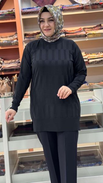 Parmak Desen Triko Tunik Siyah/1874