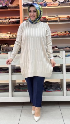 Parmak Desen Triko Tunik Taş/3174 - Thumbnail