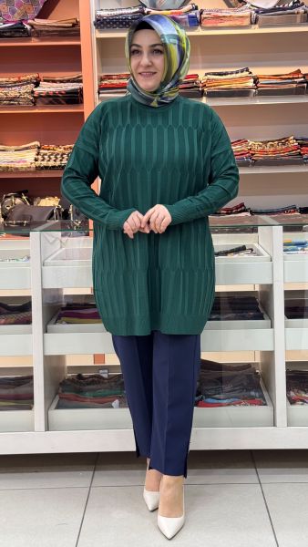 Parmak Desen Triko Tunik Zümrüt/3174