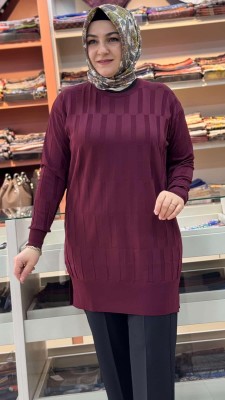 Parmak Desen Triko Tunik Bordo/1874 - Thumbnail