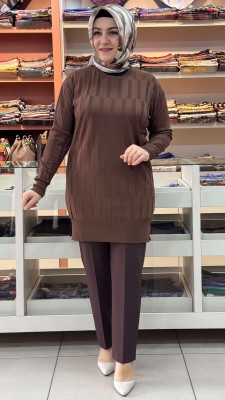 inza moda - Parmak Desen Triko Tunik Kahve/1874