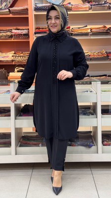 HIRQA - Pat Detaylı Taşlı Tunik Siyah/60141