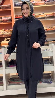 Pat Detaylı Taşlı Tunik Siyah/60141 - Thumbnail