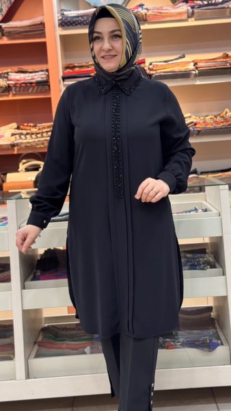 Pat Detaylı Taşlı Tunik Siyah/60141
