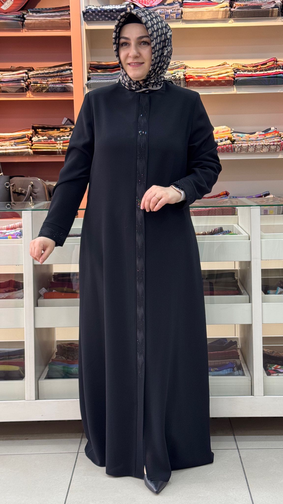 sar moda - Pat Nakışlı Ferace Siyah/9041