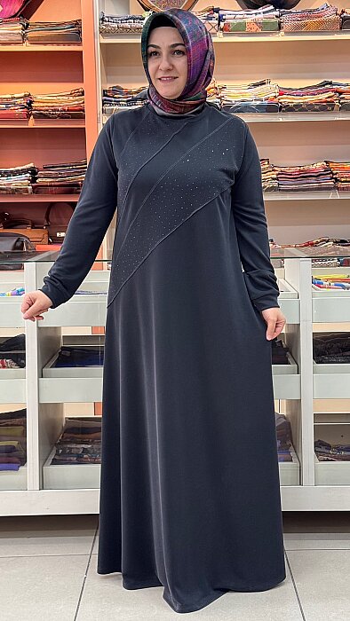 Pike Kumaş Taş Ve Dikiş Detaylı Elbise Antrasit/92211