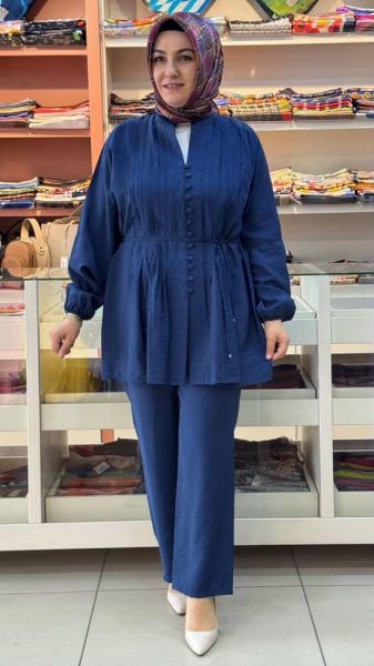 Pile Ve Düğme Detaylı Takım Lacivert/71281