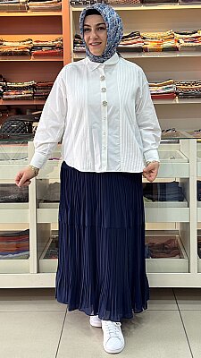 Kado - Piliseli Broş Aksesuarlı Gömlek Ekru/ 265117