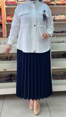 Piliseli Etekli Cep Detaylı Ceketli Takım Lacivert/7724 - Thumbnail