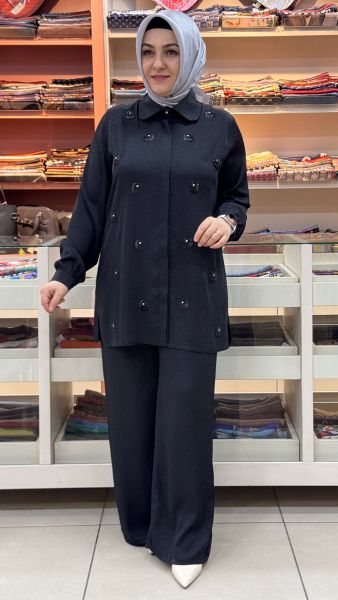 Pul Detaylı Pantolonlu Takım Siyah/1740 