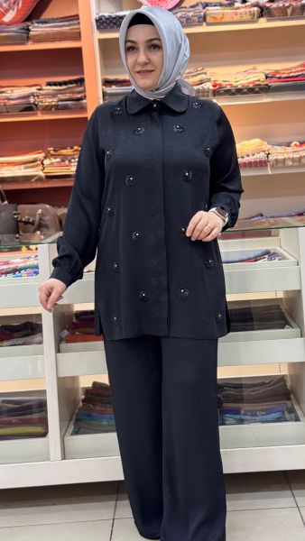 Pul Detaylı Pantolonlu Takım Siyah/1740 