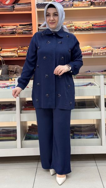 Pul Detaylı Pantolonlu Takım Lacivert/1740