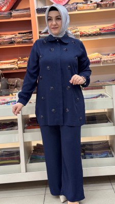 Pul Detaylı Pantolonlu Takım Lacivert/1740 - Thumbnail