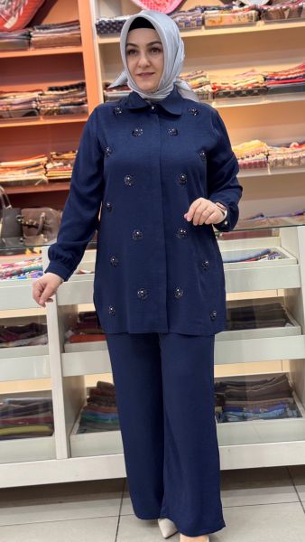 Pul Detaylı Pantolonlu Takım Lacivert/1740