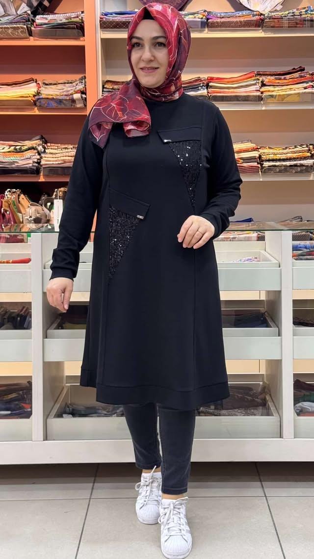 Şura - Pul Detaylı Tunik Siyah/ 3304