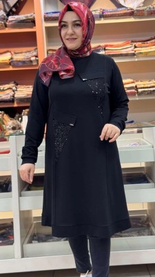 Pul Detaylı Tunik Siyah/ 3304 - Thumbnail