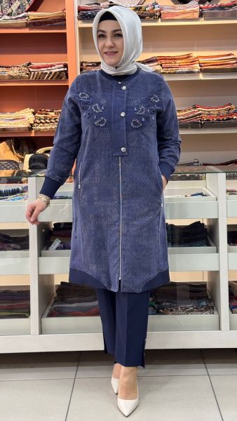 Pul Detaylı Kap Denim Mavi/25149