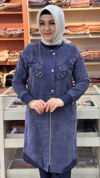Pul Detaylı Kap Denim Mavi/25149
