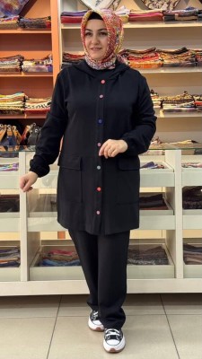 Janset - Renkli Düğmeli Takım Siyah/3749