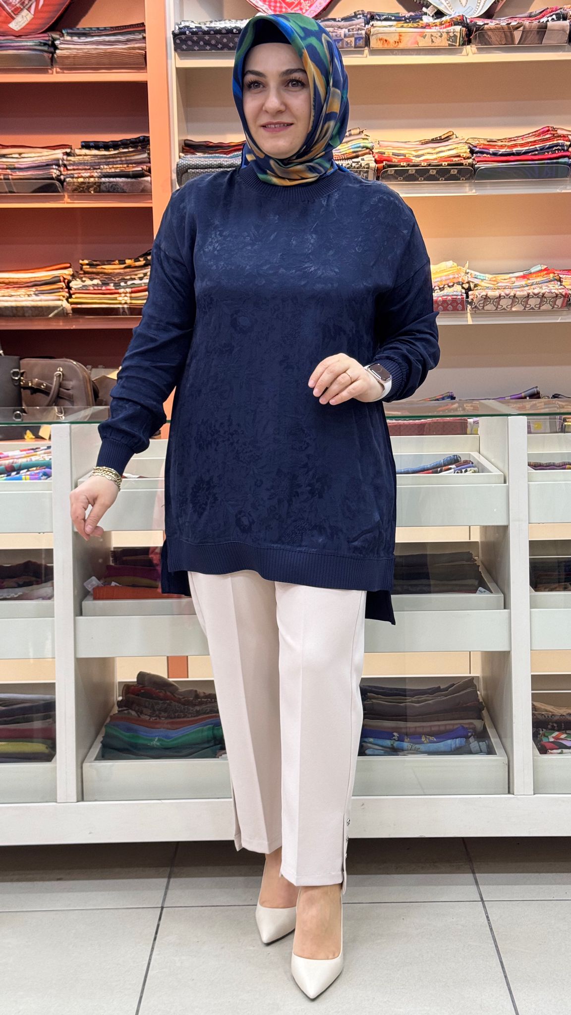 Kado - Ribana Detaylı Jakarlı Tunik Lacivert/262926