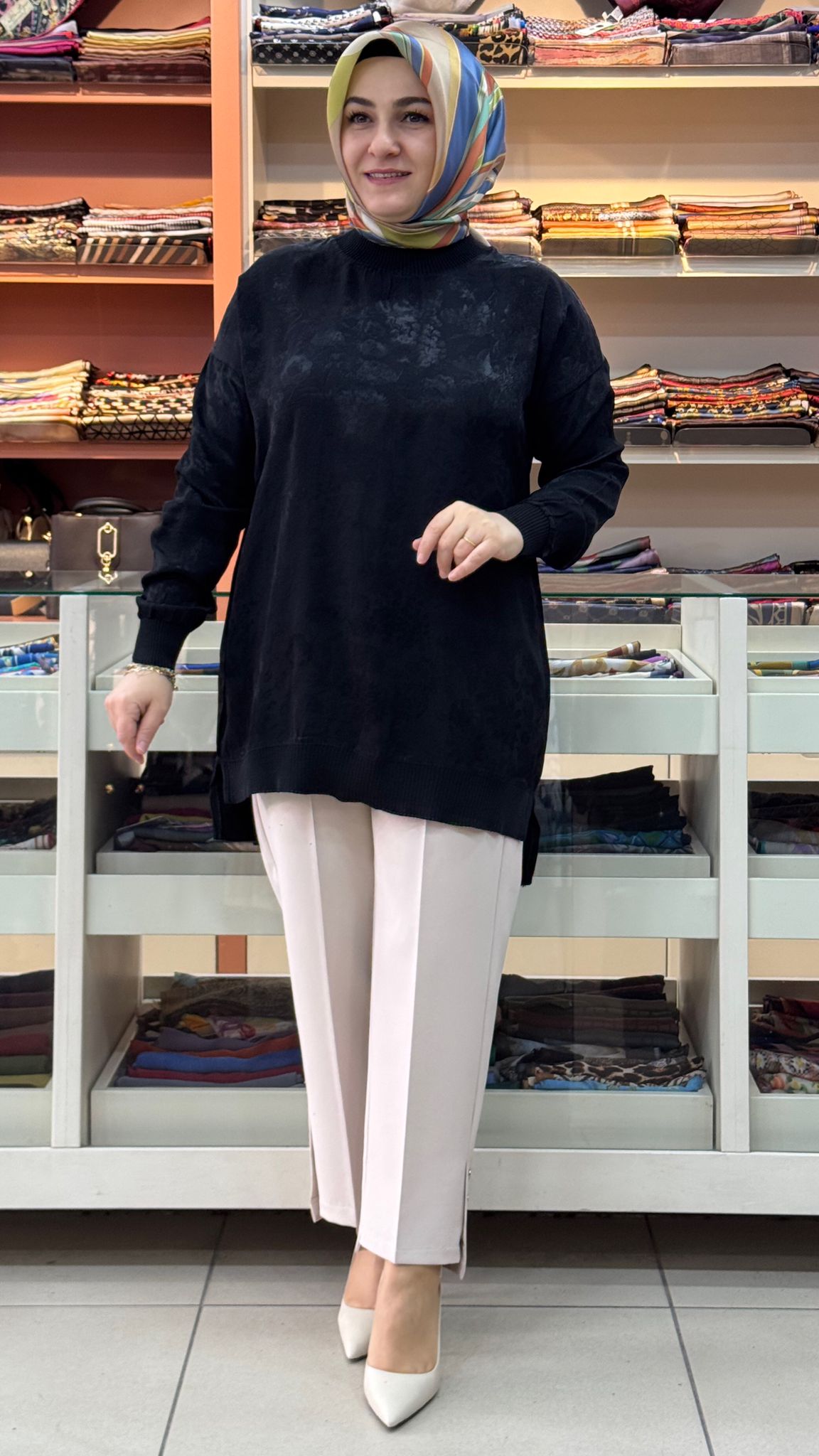 Kado - Ribana Detaylı Jakarlı Tunik Siyah/262926