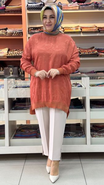 Ribana Detaylı Jakarlı Tunik Turuncu/262926