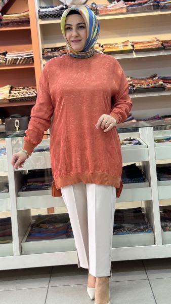 Ribana Detaylı Jakarlı Tunik Turuncu/262926