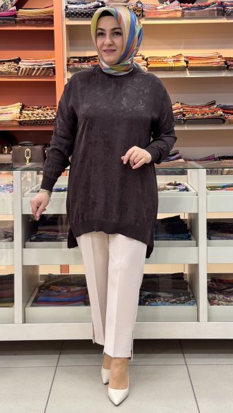 Ribana Detaylı Jakarlı Tunik Kahve/262926