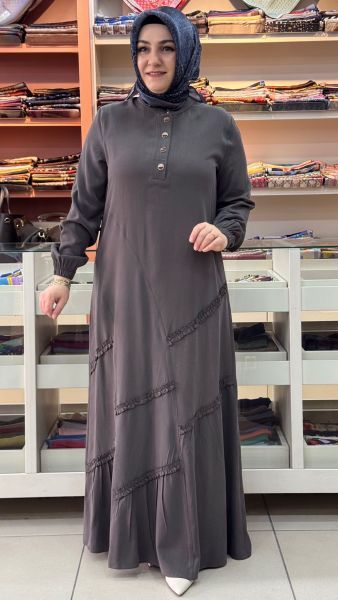 Ribanası Şerit Detaylı Etekli Takım Kahverengi/1176 