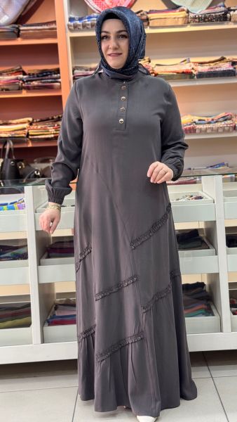 Ribanası Şerit Detaylı Etekli Takım Kahverengi/1176 