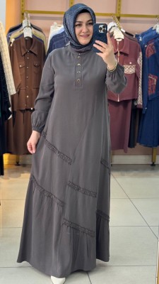 Ribanası Şerit Detaylı Etekli Takım Kahverengi/1176 - Thumbnail