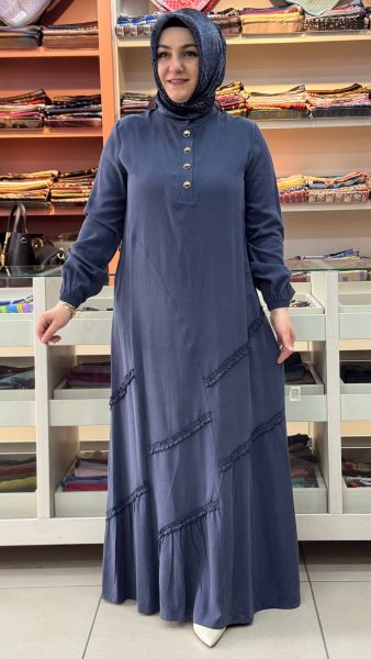 Ribanası Şerit Detaylı Etekli Takım İndigo/1176