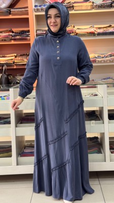 Ribanası Şerit Detaylı Etekli Takım İndigo/1176 - Thumbnail