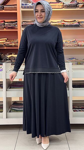 Ribanası Şerit Detaylı Etekli Takım Siyah/14021