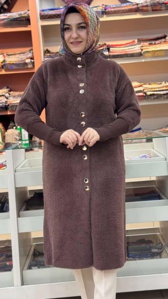 Sakal Düğmeli Kaşe Hırka Kahve/4857