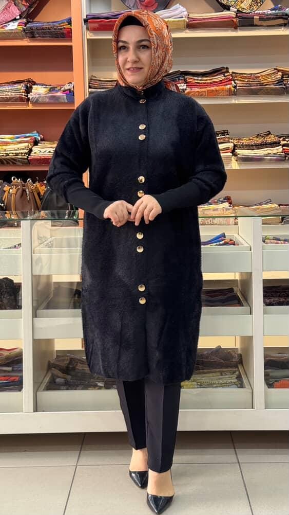  - Sakal Düğmeli Kaşe Hırka Siyah/4857