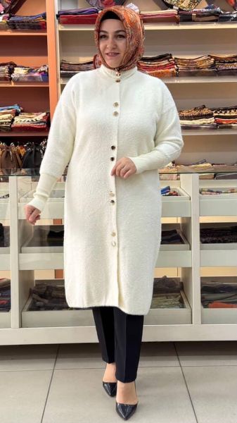 Sakal Düğmeli Kaşe Hırka Ekru/4857